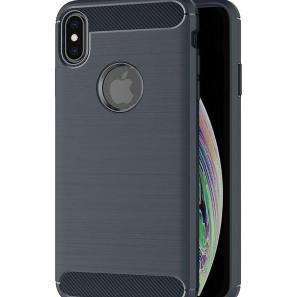 iPhone Xs Max Uyumlu Carbon Şerit Siyah Silikon Kılıf