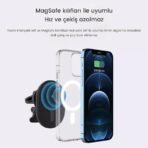 iPhone 11-12-13-14-16 Plus-16 Pro Max Uyumlu Magsafe Şarj Telefon Tutucu Kablosuz Araç Içi Tutucu - Görsel 3