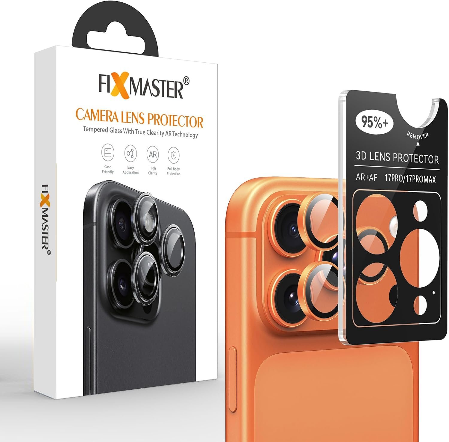 71CnE-XMNWL._AC_SL1500_ Fixmaster iPhone 17 Pro ve 17 Pro Max Uyumlu Kamera Lens Koruyucu, Kozmik Turuncu, Orijinal Rengiyle Kusursuz Uyum, Darbe Emici, 9H Temperli Cam, Kolay Kurulum, Anti-Reflection Kaplama, Metal Çerçeve - Görsel 1