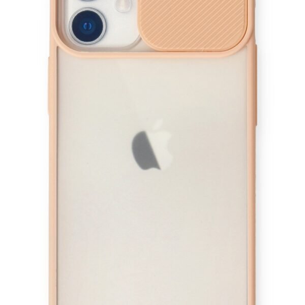 iPhone 12 Mini Uyumlu Pudra Pembe Kenar Kamera Sürgülü Kılıf