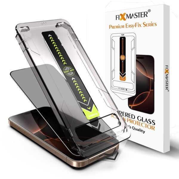 iPhone X Uyumlu Fixmaster Premium Easy Fix Kolay Takma Aparatlı Hayalet (Privacy) Cam Ekran Koruyucu, Toz Bırakmayan Yüksek Kaliteli ve Dayanıklı Aluminosilikat Cam