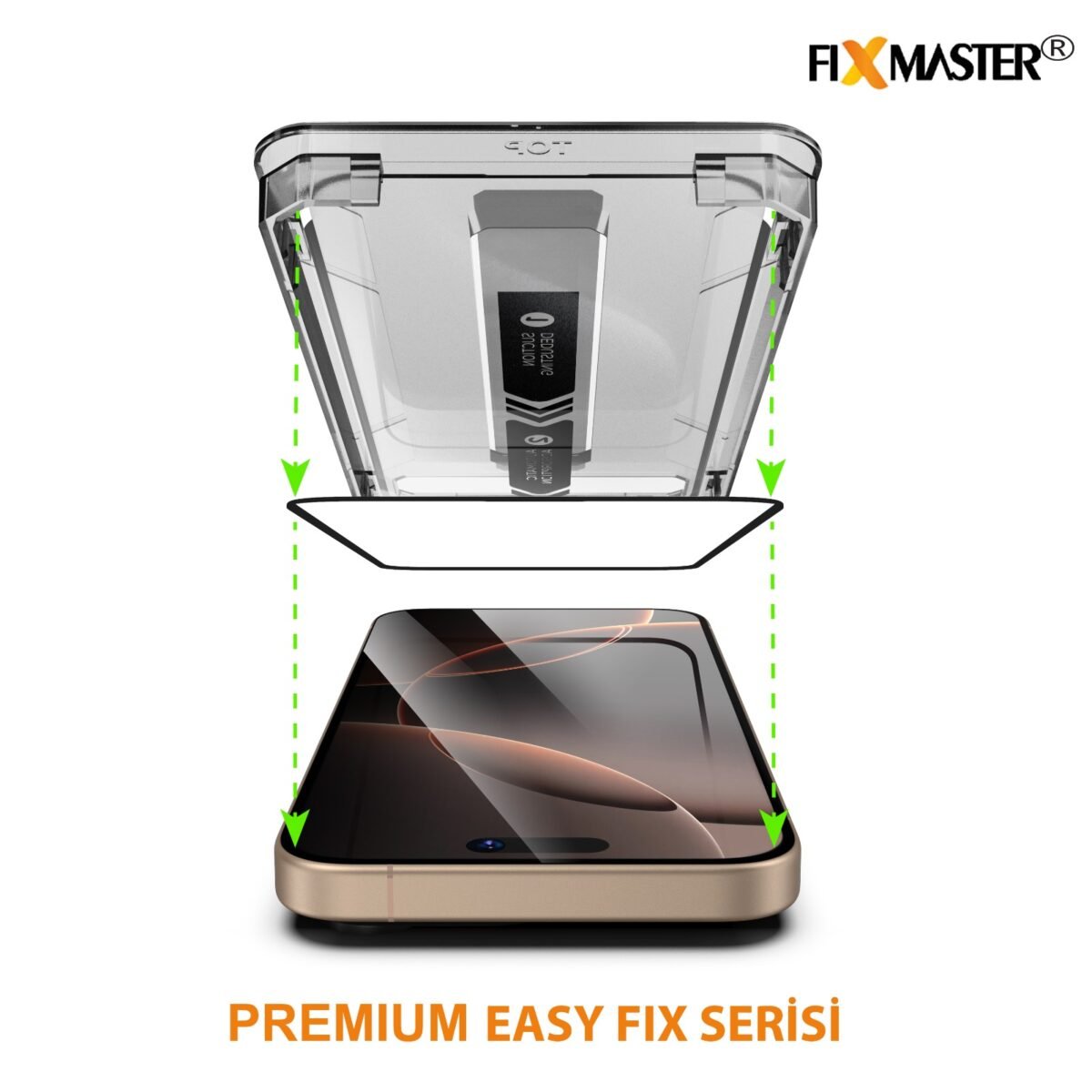 WhatsApp Image 2025-01-16 at 16.03.53 iPhone 13 Pro Max Uyumlu Fixmaster Premium Easy Fix Kolay Takma Aparatlı, Toz Bırakmayan Yüksek Kaliteli ve Dayanıklı Aluminosilikat Temperli Cam Ekran Koruyucu - Görsel 3