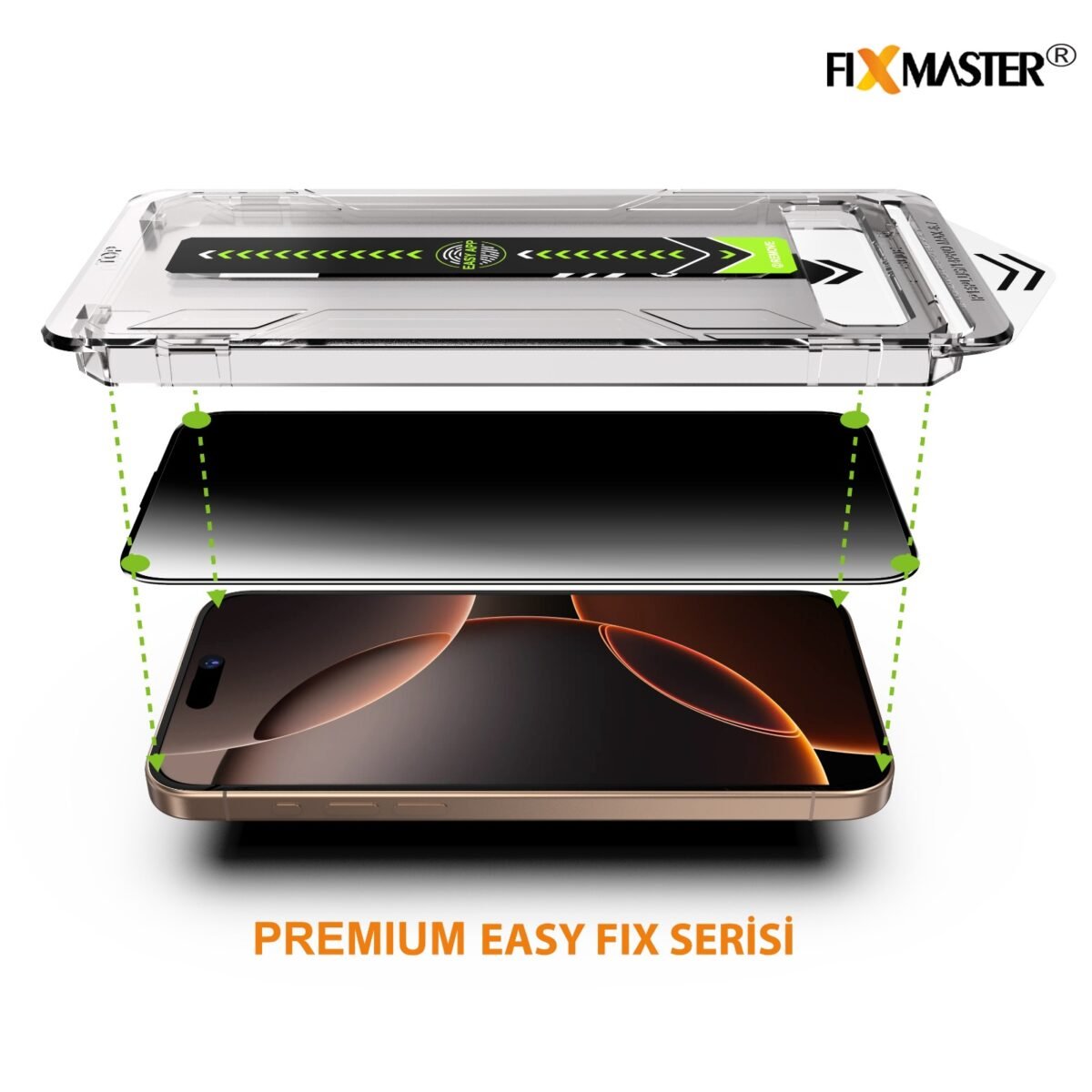 WhatsApp Image 2025-01-16 at 16.08.53 (2) iPhone 13 Pro Max Uyumlu Fixmaster Premium Easy Fix Kolay Takma Aparatlı, Toz Bırakmayan Yüksek Kaliteli ve Dayanıklı Aluminosilikat Temperli Cam Ekran Koruyucu - Görsel 2