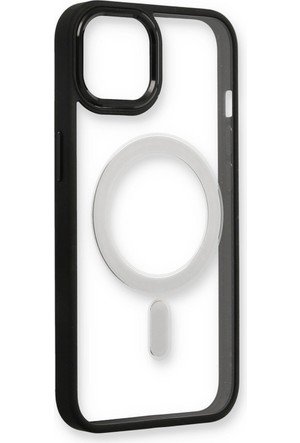 iPhone 14 Pro Uyumlu MagSafe Özellikli Siyah Çerçeve Şeffaf Kılıf