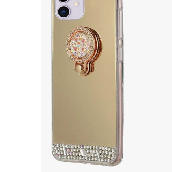 iPhone 11 Uyumlu Ayna Yüzüklü Gold Silikon Kılıf