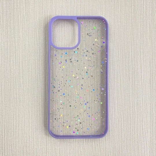 iPhone 12 Uyumlu Lila Çerçeve Simli Kılıf