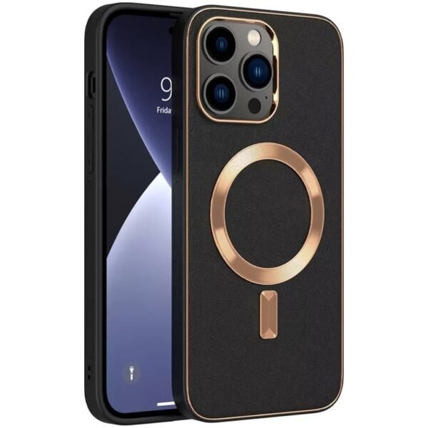 iPhone 13 Pro Max Uyumlu Magnetic Deri Siyah Kılıf
