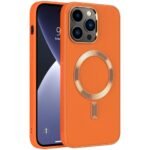 iPhone 13 Pro Max Uyumlu Magnetic Deri Turuncu Kılıf