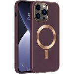 iPhone 14 Pro Max Uyumlu MagSafe Özellikli Derin Mor Deri Görünümlü Kılıf