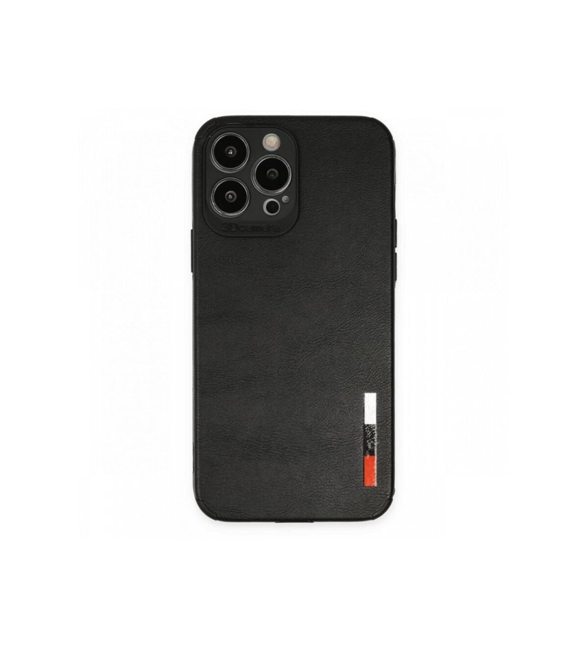 iPhone 13 Pro Uyumlu Siyah Deri Görünümlü Kılıf - Görsel 1