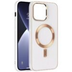 iPhone 14 Uyumlu Magnetic Deri Beyaz Kılıf