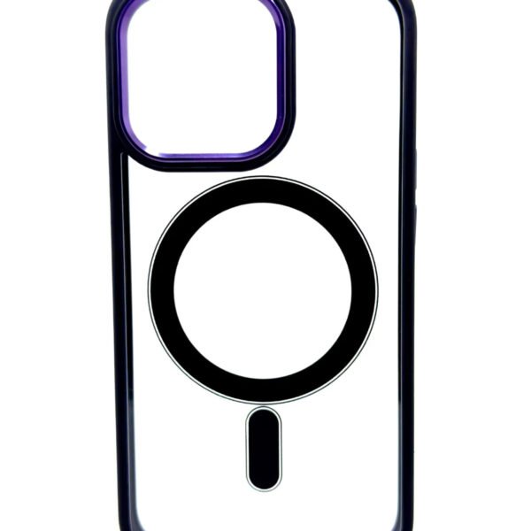 iPhone 14 Uyumlu Magnetic Şeffaf Mor Çerçeve Kılıf