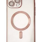 iPhone 14 Pro Max Uyumlu MagSafe Özellikli Rose Gold Çerçeve Şeffaf Kılıf