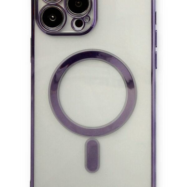 iPhone 13 Pro Max Uyumlu Magnetic Mor Kenar Silikon Kılıf