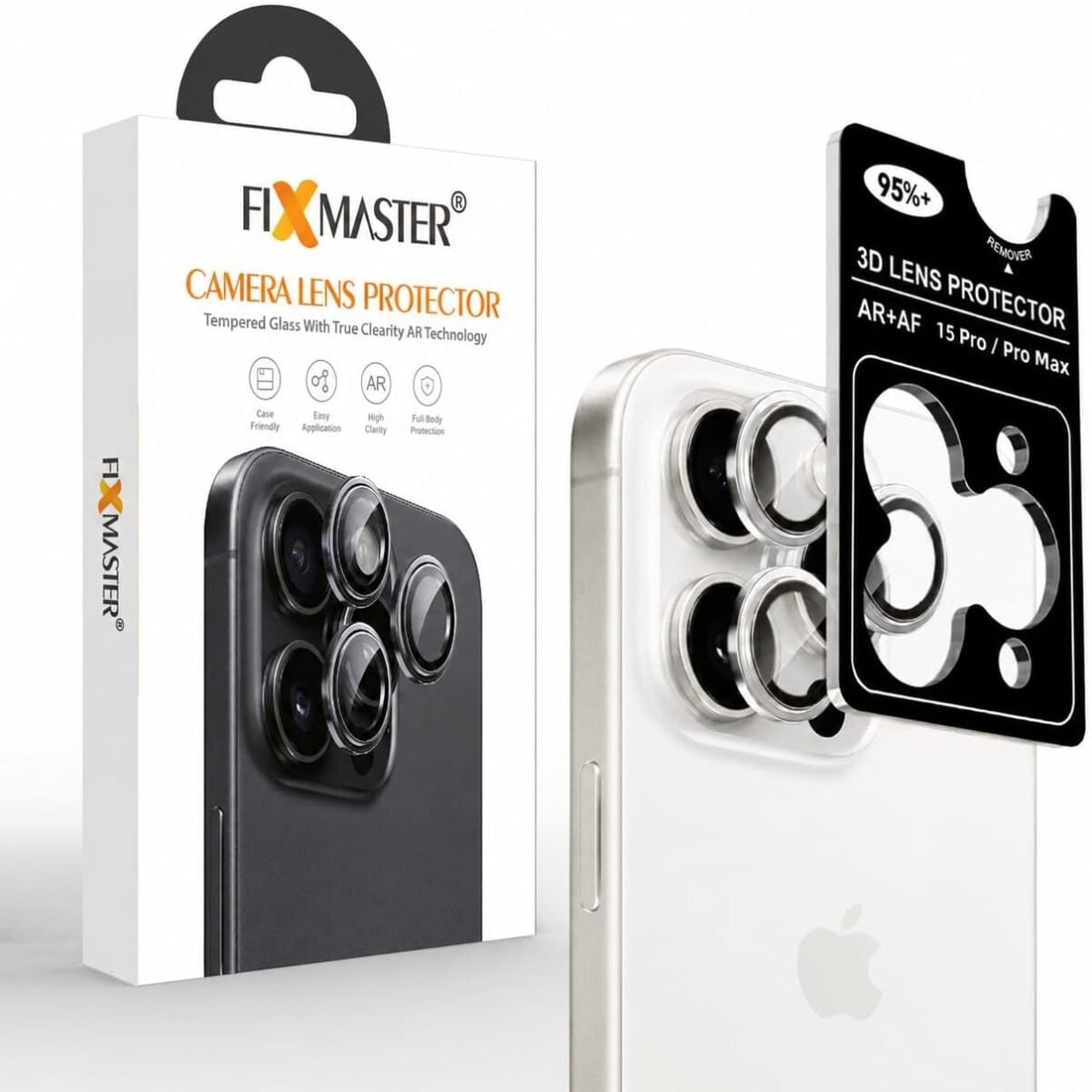Fixmaster iphone 15 Pro - 15 Pro Max Uyumlu Kamera Lens Koruyucu, Beyaz Titanyum, Orijinal Rengiyle Kusursuz Uyum, Darbe Emici, 9H Temperli Cam, Kolay Kurulum, Anti-Reflection Kaplama, Metal Çerçeve - Görsel 3