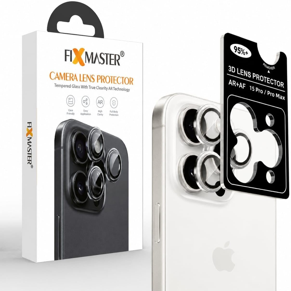 15 PRO BEYAZ Fixmaster iphone 15 Pro - 15 Pro Max Uyumlu Kamera Lens Koruyucu, Beyaz Titanyum, Orijinal Rengiyle Kusursuz Uyum, Darbe Emici, 9H Temperli Cam, Kolay Kurulum, Anti-Reflection Kaplama, Metal Çerçeve - Görsel 1