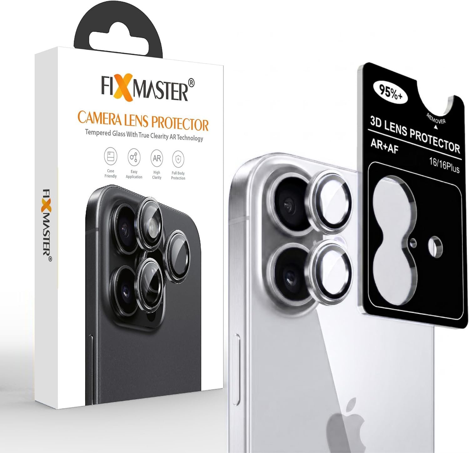 16 GÜMÜŞ Fixmaster iphone 16-16 Plus Uyumlu Kamera Lens Koruyucu, Gümüş, Orijinal Rengiyle Kusursuz Uyum, Darbe Emici, 9H Temperli Cam, Kolay Kurulum, Anti-Reflection Kaplama, Metal Çerçeve - Görsel 1