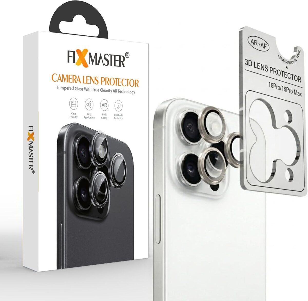 Fixmaster iphone 16 Pro - 16 Pro Max Uyumlu Kamera Lens Koruyucu, Beyaz Titanyum, Orijinal Rengiyle Kusursuz Uyum, Darbe Emici, 9H Temperli Cam, Kolay Kurulum, Anti-Reflection Kaplama, Metal Çerçeve - Görsel 3