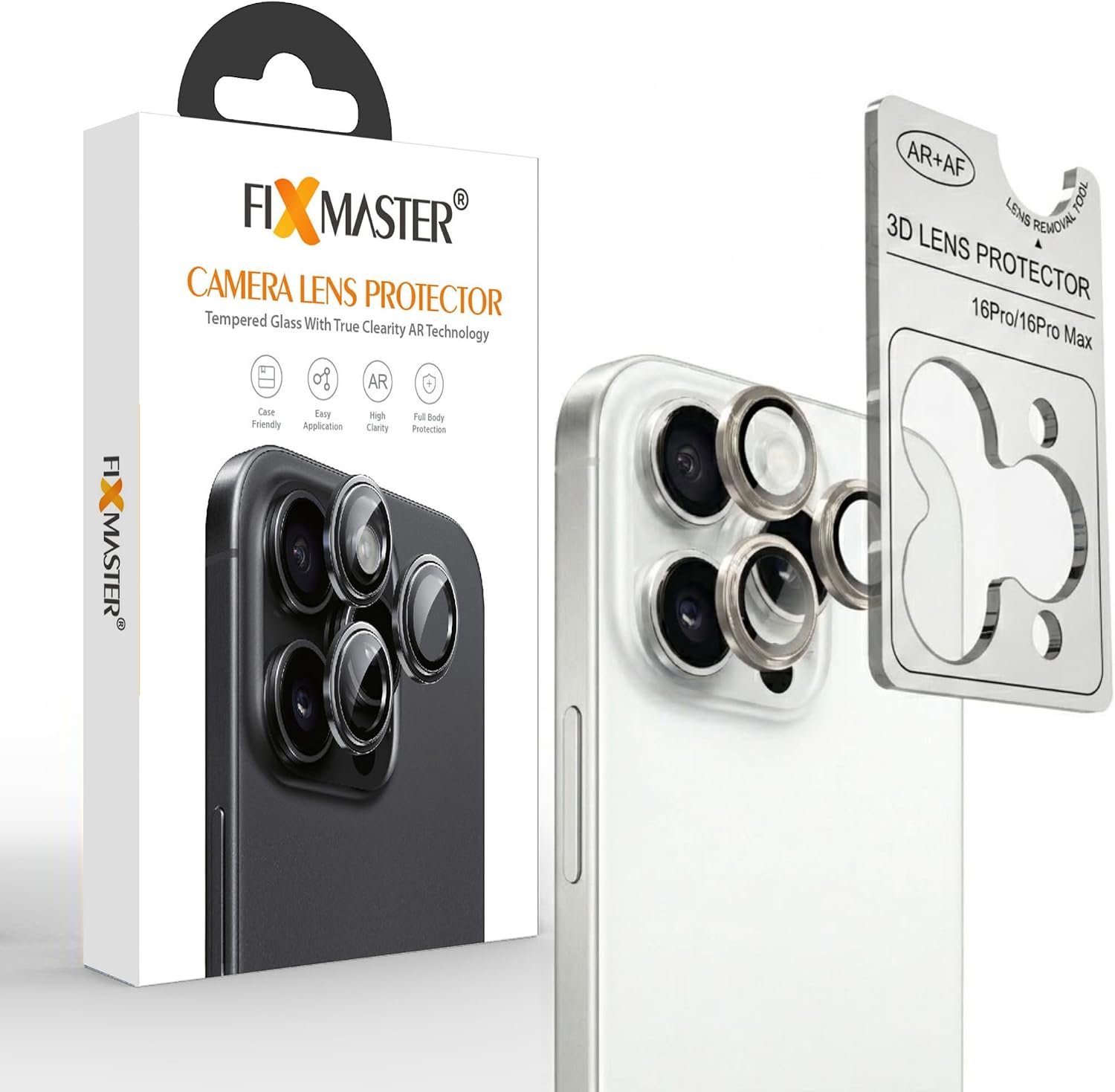 16 PRO BEYAZ Fixmaster iphone 16 Pro - 16 Pro Max Uyumlu Kamera Lens Koruyucu, Beyaz Titanyum, Orijinal Rengiyle Kusursuz Uyum, Darbe Emici, 9H Temperli Cam, Kolay Kurulum, Anti-Reflection Kaplama, Metal Çerçeve - Görsel 1