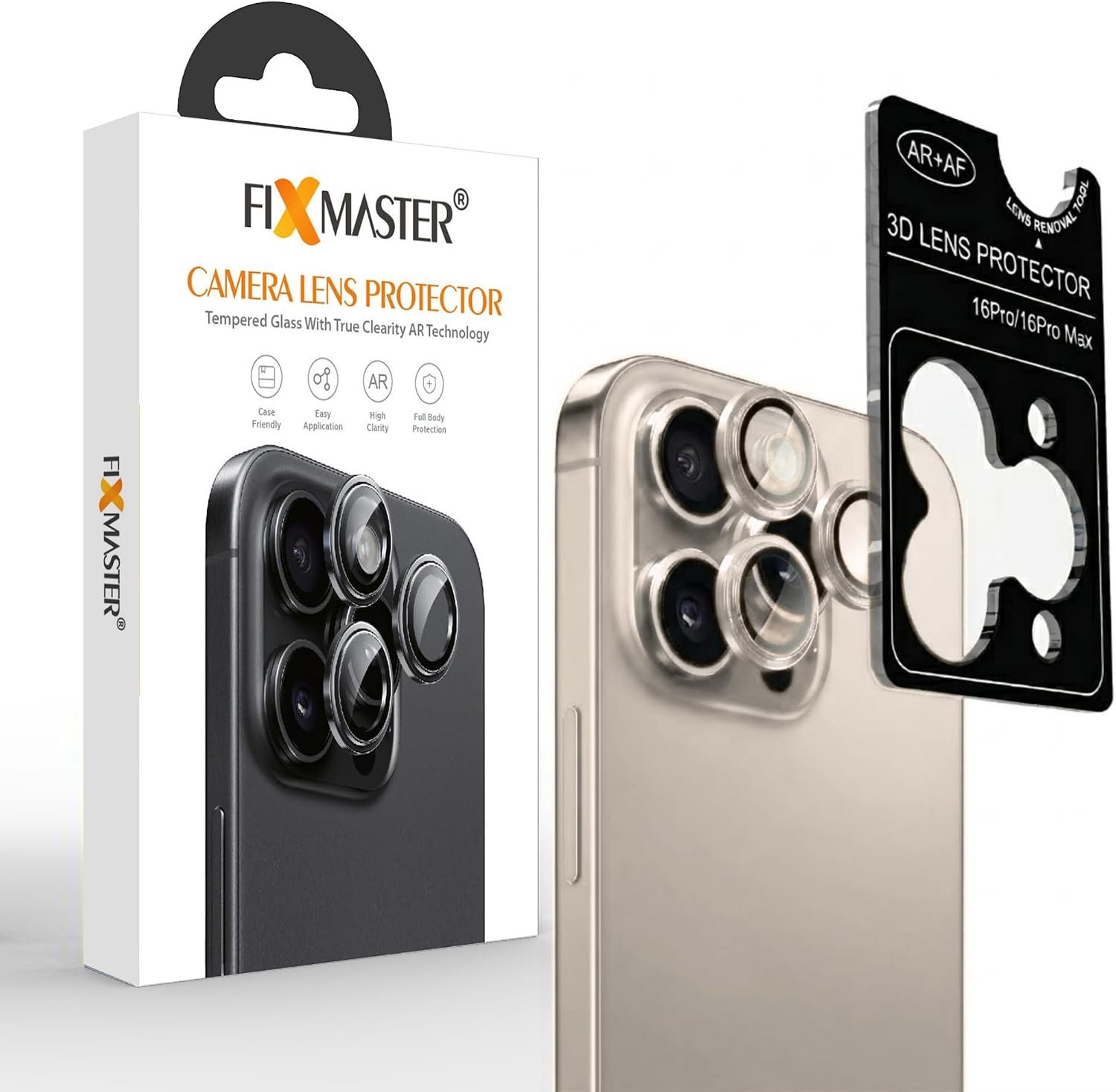 16 PRO N Tİ Fixmaster iphone 16 Pro - 16 Pro Max Uyumlu Kamera Lens Koruyucu, Natürel Titanyum Orijinal Rengiyle Kusursuz Uyum, Darbe Emici, 9H Temperli Cam, Kolay Kurulum, Anti-Reflection Kaplama, Metal Çerçeve - Görsel 1