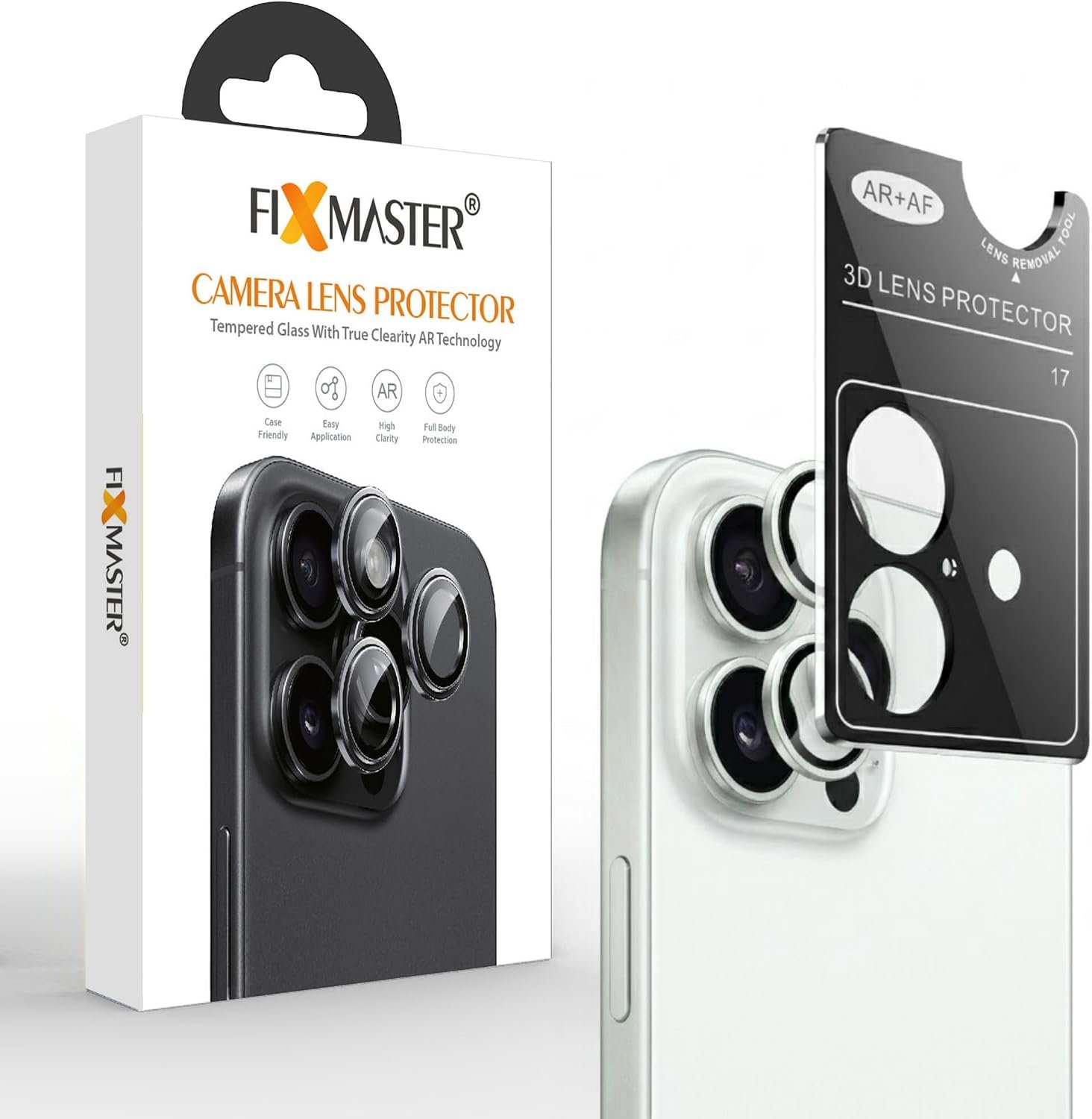 BEYAZZ Fixmaster iphone 17 Uyumlu Kamera Lens Koruyucu, Beyaz, Orijinal Rengiyle Kusursuz Uyum, Darbe Emici, 9H Temperli Cam, Kolay Kurulum, Anti-Reflection Kaplama, Metal Çerçeve - Görsel 1