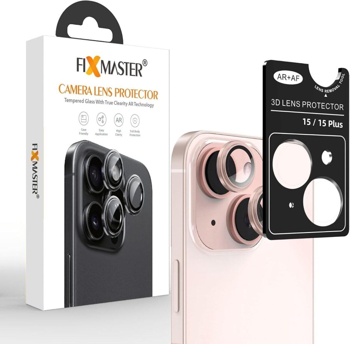 Fixmaster iphone 15-15 Plus Uyumlu Kamera Lens Koruyucu, Pembe, Orijinal Rengiyle Kusursuz Uyum, Darbe Emici, 9H Temperli Cam, Kolay Kurulum, Anti-Reflection Kaplama, Metal Çerçeve - Görsel 3