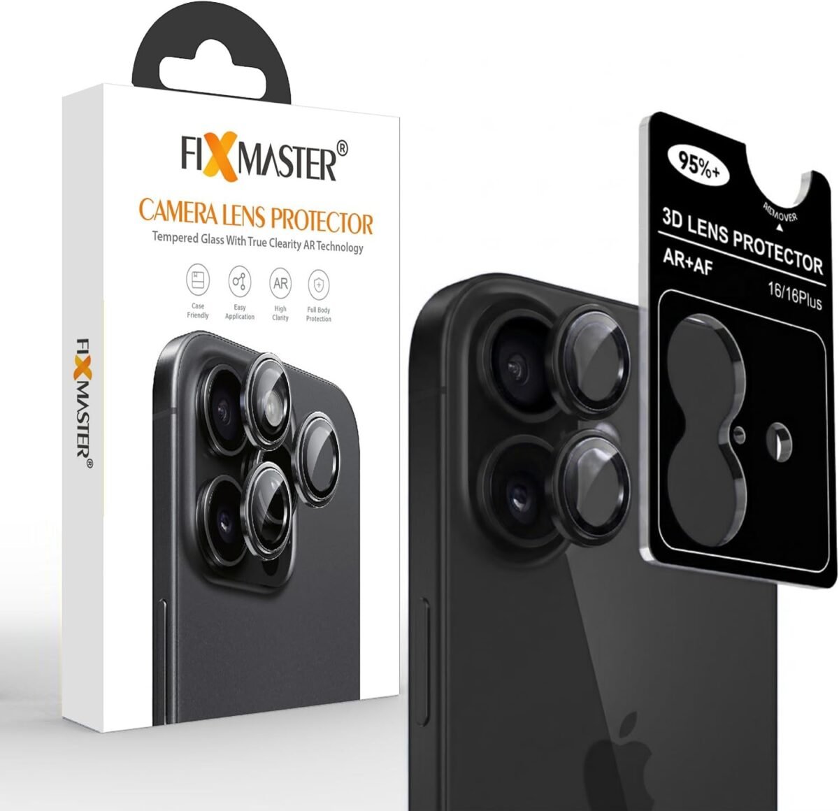Fixmaster iphone 16-16 Plus Uyumlu Kamera Lens Koruyucu, Siyah, Orijinal Rengiyle Kusursuz Uyum, Darbe Emici, 9H Temperli Cam, Kolay Kurulum, Anti-Reflection Kaplama, Metal Çerçeve - Görsel 3